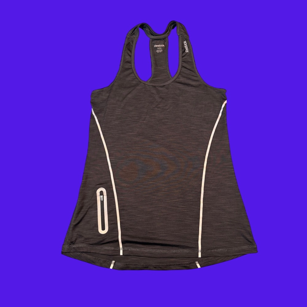 Reebok Space Dye Racerback Tank Top S Grey Reflective Zipper Pocket